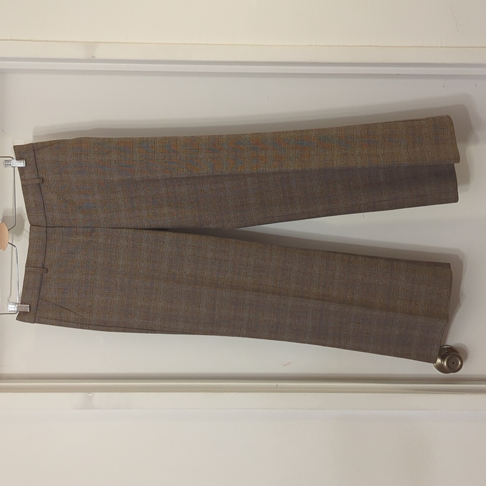 Theory Wool Front Pleat Wide Leg Fitted Trouser 8 Brown